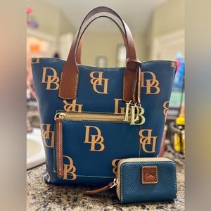 Indigo blue Monogram Brinley medium tote with wallet.